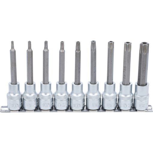 Torx (furatos) bitdugókulcs készlet – 1/2" meghajtás, 100mm, 9db