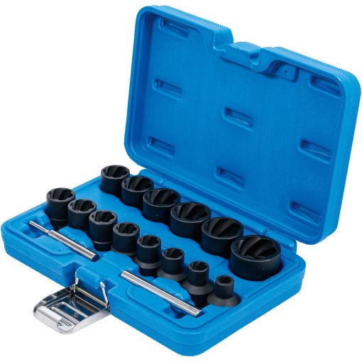 Spirálprofilos csavarkiszedő dugókulcs készlet, 1/2", 8–27mm, 16db