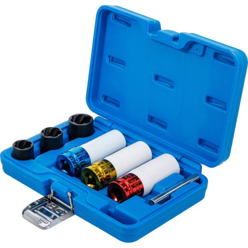 Kerékkulcs és csavarkiszedő dugókulcs készlet (spirálprofil), védőbetétes, 1/2" meghajtás, 17-21mm, 7db
