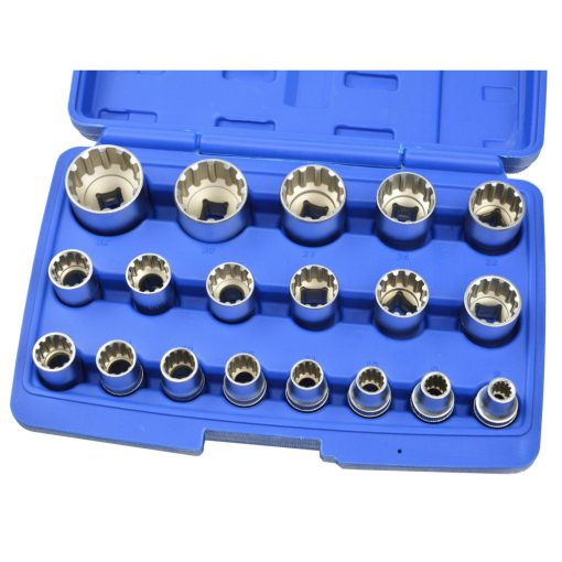 19db-os 1/2"-es dugókulcs készlet 6 (torx) és 12 pontos csavarokhoz. Méretek: 8-32mm