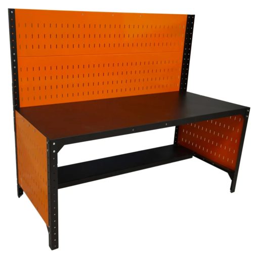 Fém munkaasztal, 180x80cm, 1 polccal, perforált hátfallal