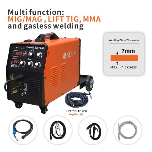 FireMIG 200 PLUS IGBT inverteres MIG/MAG/MMA/Flux cored/Lift TIG hegesztőgép, 1ph